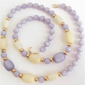 Vintage Napier “moon glow” Lavender Glass Bead Necklace: Gold-Toned Clasp, 29"